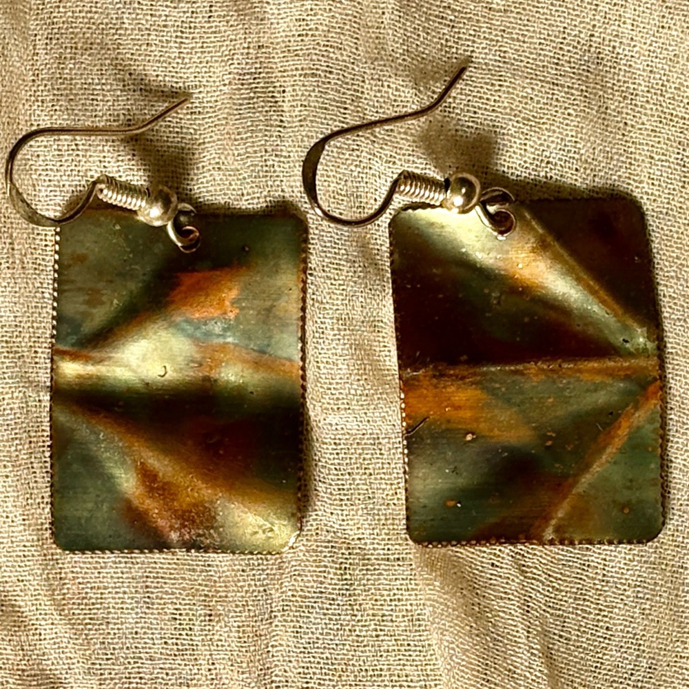 Artist-Made Dimensional Oxidized Copper Earrings w/Sterling Earwires